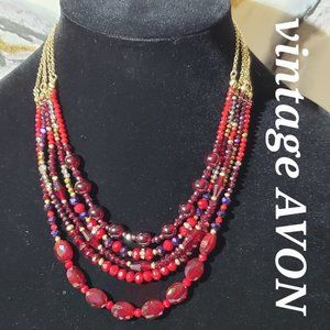 Vintage Avon Multi-Strand Red Purple Gold 10" Necklace